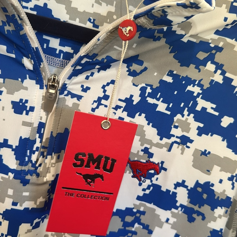 NWT SMU Size SMALL HALF ZIP PULLOVER NAUTICAL CAM BLUE WHITE - Picture 8 of 8